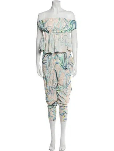 Pre-owned Mara Hoffman Printed Ruffle Embellishment Pantsuit In Neutral
