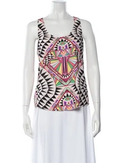 Pre-owned Mara Hoffman Printed Scoop Neck Top In White