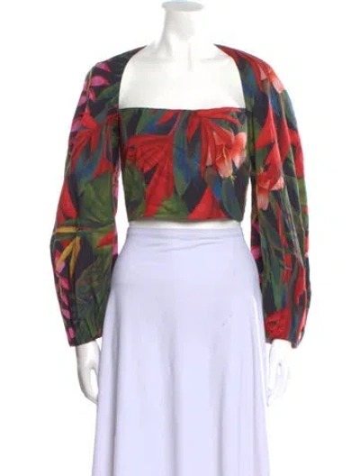 Pre-owned Mara Hoffman Printed Square Neckline Crop Top In Red
