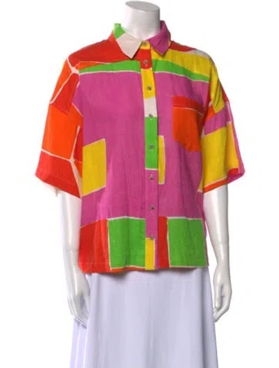 Pre-owned Mara Hoffman Printed Three-quarter Sleeve Button-up Top In Purple