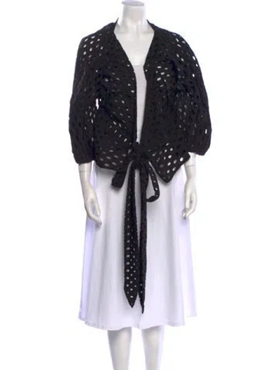 Pre-owned Mara Hoffman Printed V-neck Blouse In Black