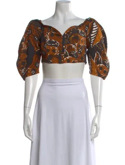 Pre-owned Mara Hoffman Printed V-neck Crop Top In Brown