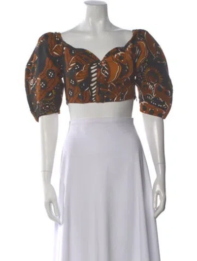 Pre-owned Mara Hoffman Printed V-neck Crop Top In Multi