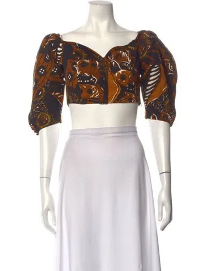 Pre-owned Mara Hoffman Printed V-neck Crop Top In Neutrals