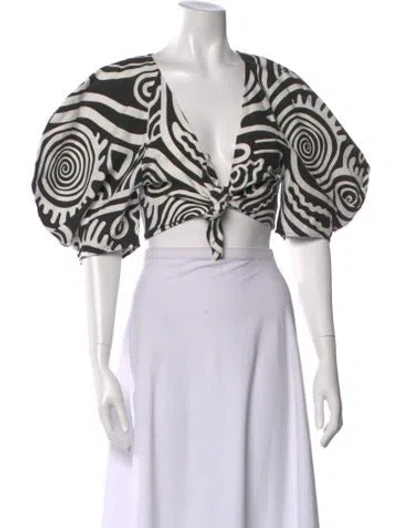 Pre-owned Mara Hoffman Printed V-neck Crop Top W/ Tags In White
