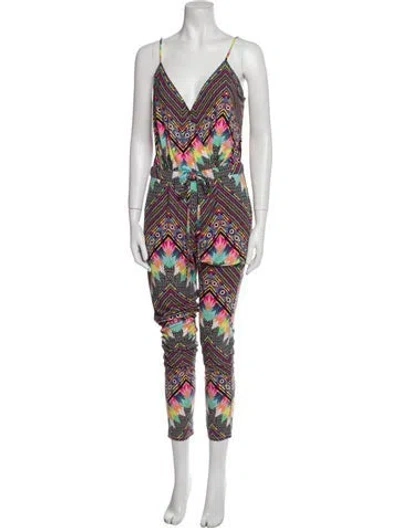 Pre-owned Mara Hoffman Printed V-neck Jumpsuit In Black