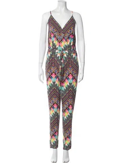 Pre-owned Mara Hoffman Printed V-neck Jumpsuit In Black