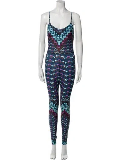 Pre-owned Mara Hoffman Printed V-neck Jumpsuit In Blue
