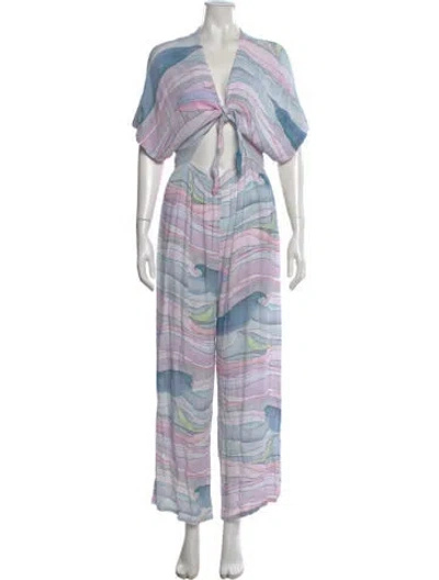 Pre-owned Mara Hoffman Printed V-neck Jumpsuit In Blue
