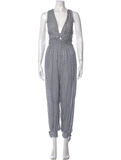 Pre-owned Mara Hoffman Printed V-neck Jumpsuit In Blue