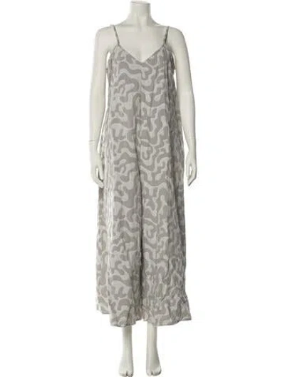 Pre-owned Mara Hoffman Printed V-neck Jumpsuit In Gray