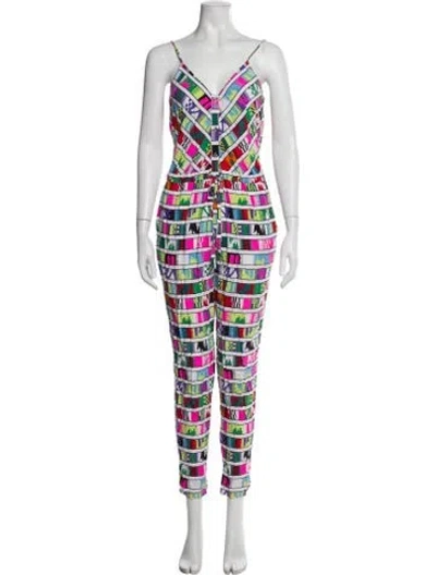 Pre-owned Mara Hoffman Printed V-neck Jumpsuit In Multi
