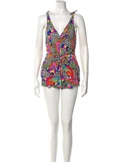 Pre-owned Mara Hoffman Printed V-neck Romper In Orange