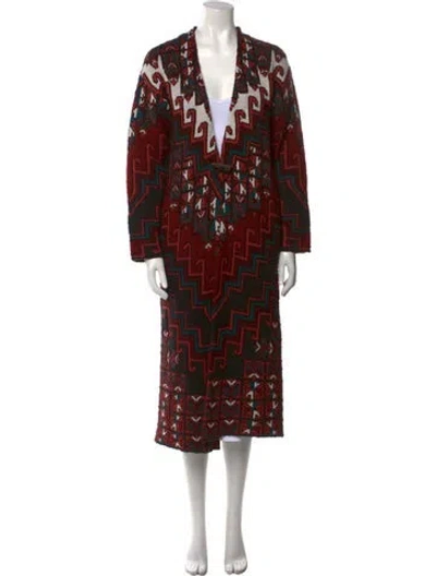 Pre-owned Mara Hoffman Printed V-neck Sweater In Red