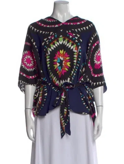 Pre-owned Mara Hoffman Printed V-neck Top In Black