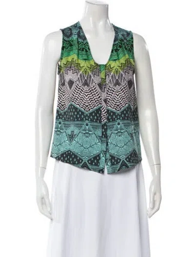 Pre-owned Mara Hoffman Printed V-neck Top In Blue
