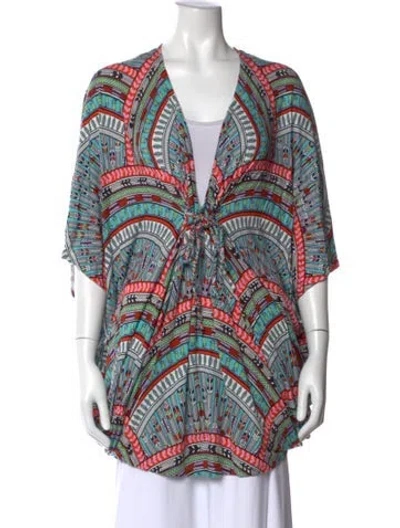 Pre-owned Mara Hoffman Printed V-neck Top In Blue