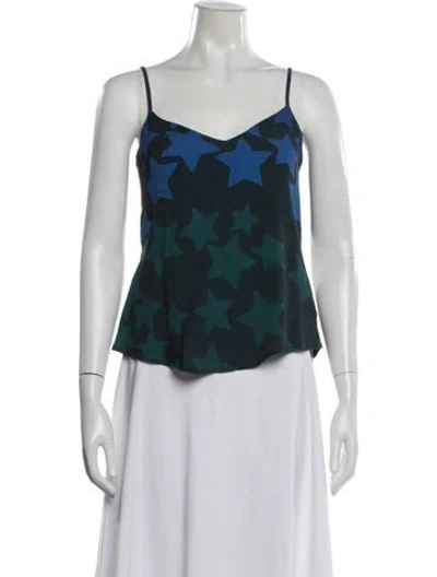 Pre-owned Mara Hoffman Printed V-neck Top In Blue