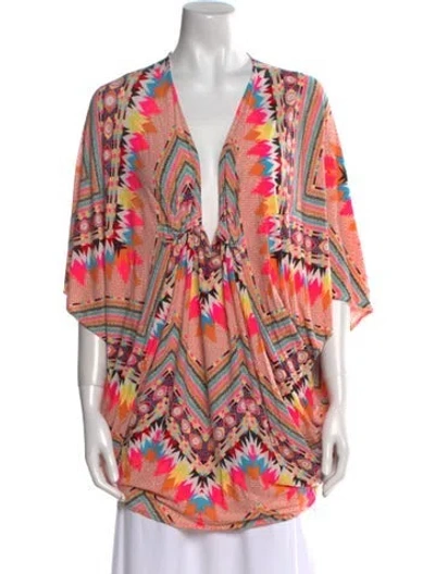 Pre-owned Mara Hoffman Printed V-neck Tunic In Neutral