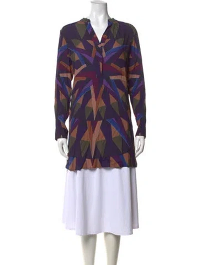 Pre-owned Mara Hoffman Printed V-neck Tunic In Purple