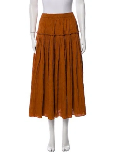 Pre-owned Mara Hoffman Ruffle Embellishment Midi Length Skirt In Orange