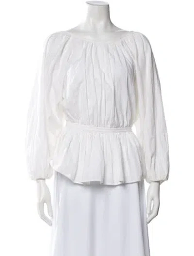 Pre-owned Mara Hoffman Scoop Neck Long Sleeve Blouse In White