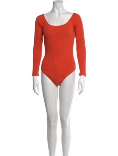 Pre-owned Mara Hoffman Scoop Neck Long Sleeve Bodysuit In Orange