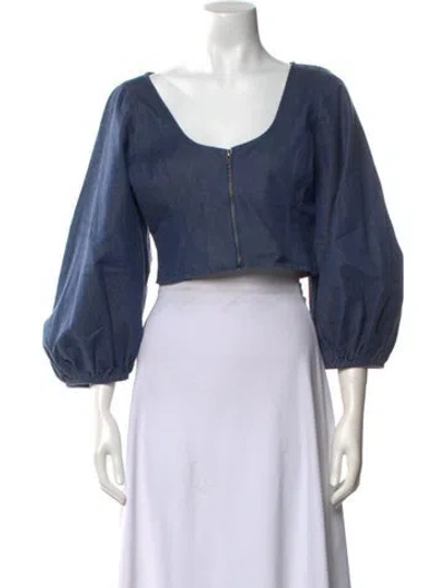 Pre-owned Mara Hoffman Scoop Neck Three-quarter Sleeve Crop Top In Blue