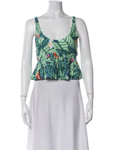 Pre-owned Mara Hoffman Silk Floral Print Crop Top In Green