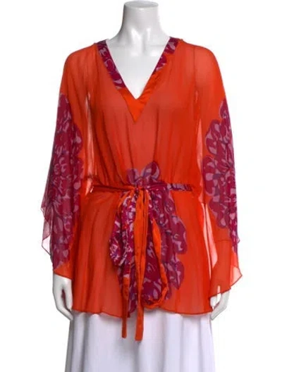 Pre-owned Mara Hoffman Silk Floral Print Tunic In Orange
