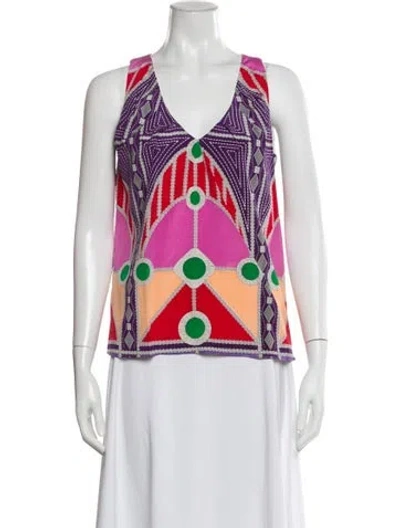 Pre-owned Mara Hoffman Silk Graphic Print Top In Multi