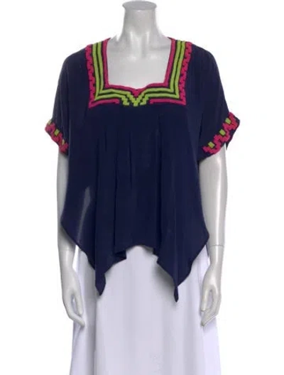 Pre-owned Mara Hoffman Silk Printed Blouse In Blue