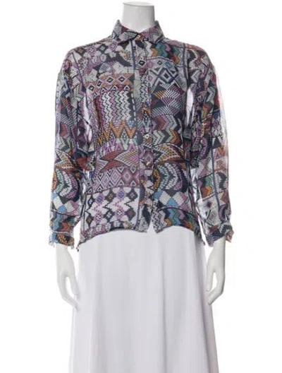 Pre-owned Mara Hoffman Silk Printed Blouse In Blue