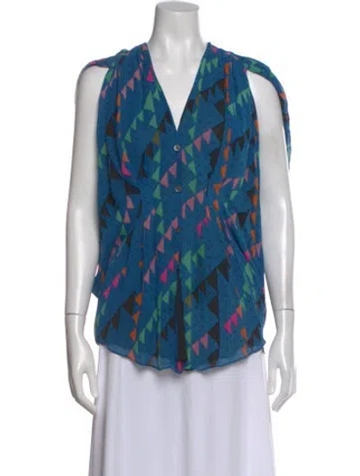 Pre-owned Mara Hoffman Silk Printed Top In Blue