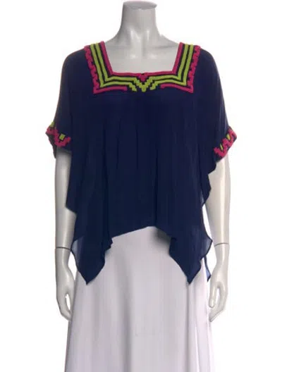 Pre-owned Mara Hoffman Silk Square Neckline Top In Blue