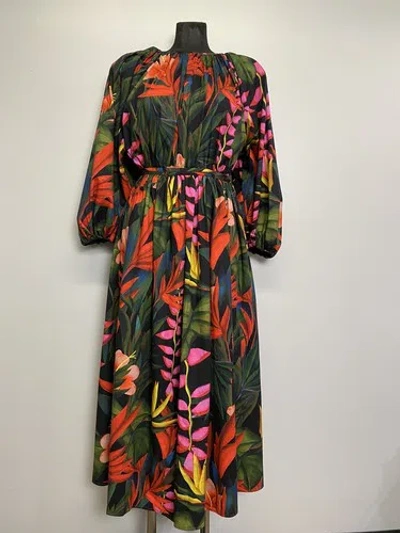 Pre-owned Mara Hoffman Simone Full Length Dress Puff Sleeve Pockets Usa Made 4 In Multicolor