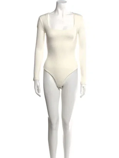 Pre-owned Mara Hoffman Square Neckline Long Sleeve Bodysuit In White