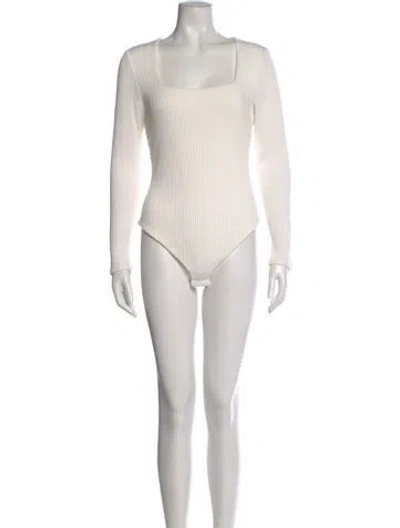 Pre-owned Mara Hoffman Square Neckline Long Sleeve Bodysuit In White