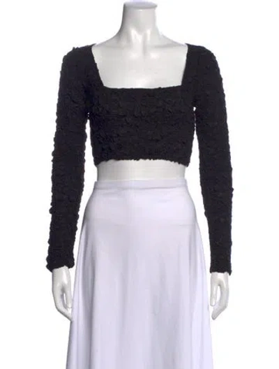 Pre-owned Mara Hoffman Square Neckline Long Sleeve Crop Top In Black