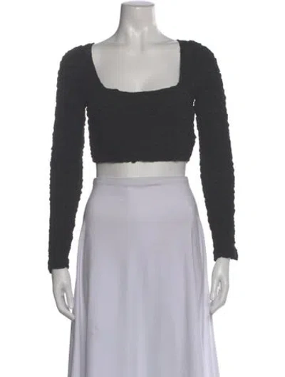 Pre-owned Mara Hoffman Square Neckline Long Sleeve Crop Top In Gray