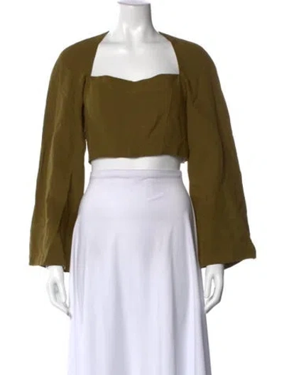 Pre-owned Mara Hoffman Square Neckline Long Sleeve Crop Top In Green