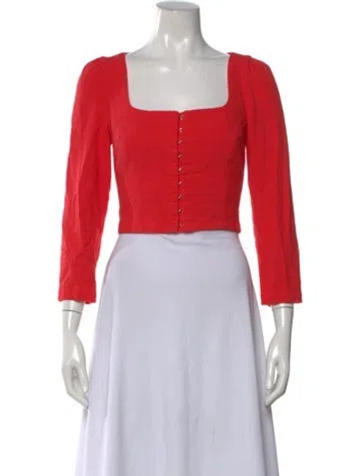 Pre-owned Mara Hoffman Square Neckline Long Sleeve Crop Top In Red