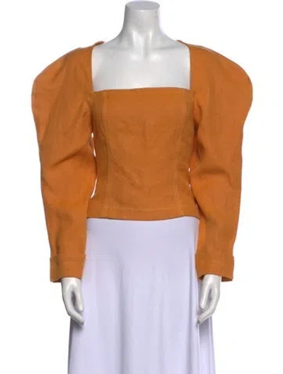 Pre-owned Mara Hoffman Square Neckline Long Sleeve Crop Top In Yellow