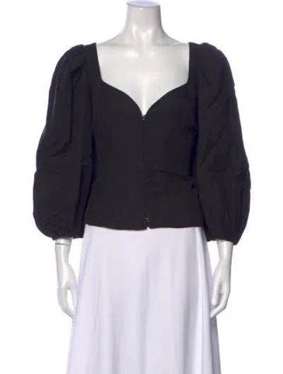 Pre-owned Mara Hoffman Square Neckline Long Sleeve Top In Black