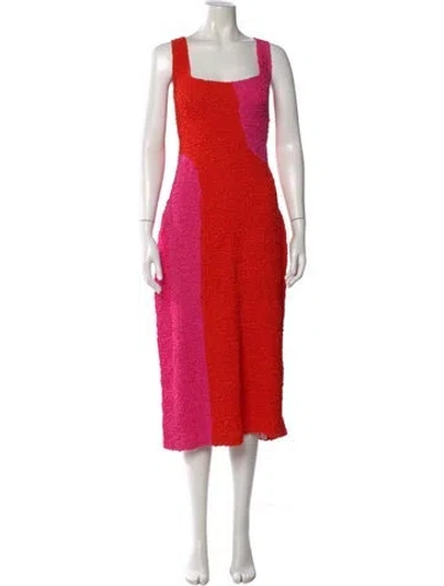 Pre-owned Mara Hoffman Square Neckline Midi Length Dress In Red
