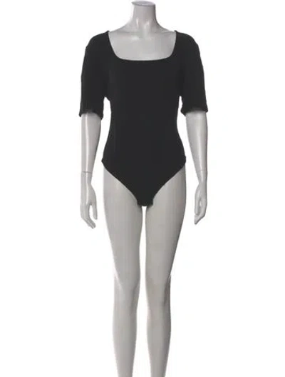 Pre-owned Mara Hoffman Square Neckline Short Sleeve Bodysuit In Black