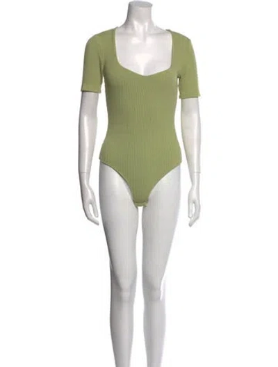 Pre-owned Mara Hoffman Square Neckline Short Sleeve Bodysuit In Green