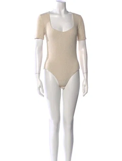 Pre-owned Mara Hoffman Square Neckline Short Sleeve Bodysuit In Neutral