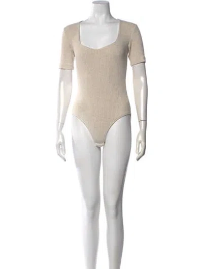 Pre-owned Mara Hoffman Square Neckline Short Sleeve Bodysuit In Neutrals