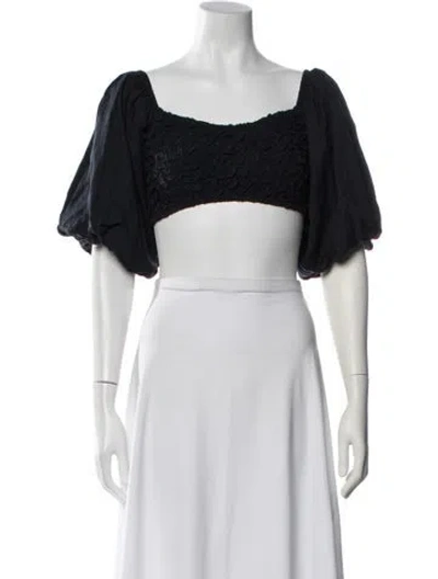 Pre-owned Mara Hoffman Square Neckline Short Sleeve Crop Top In Blue